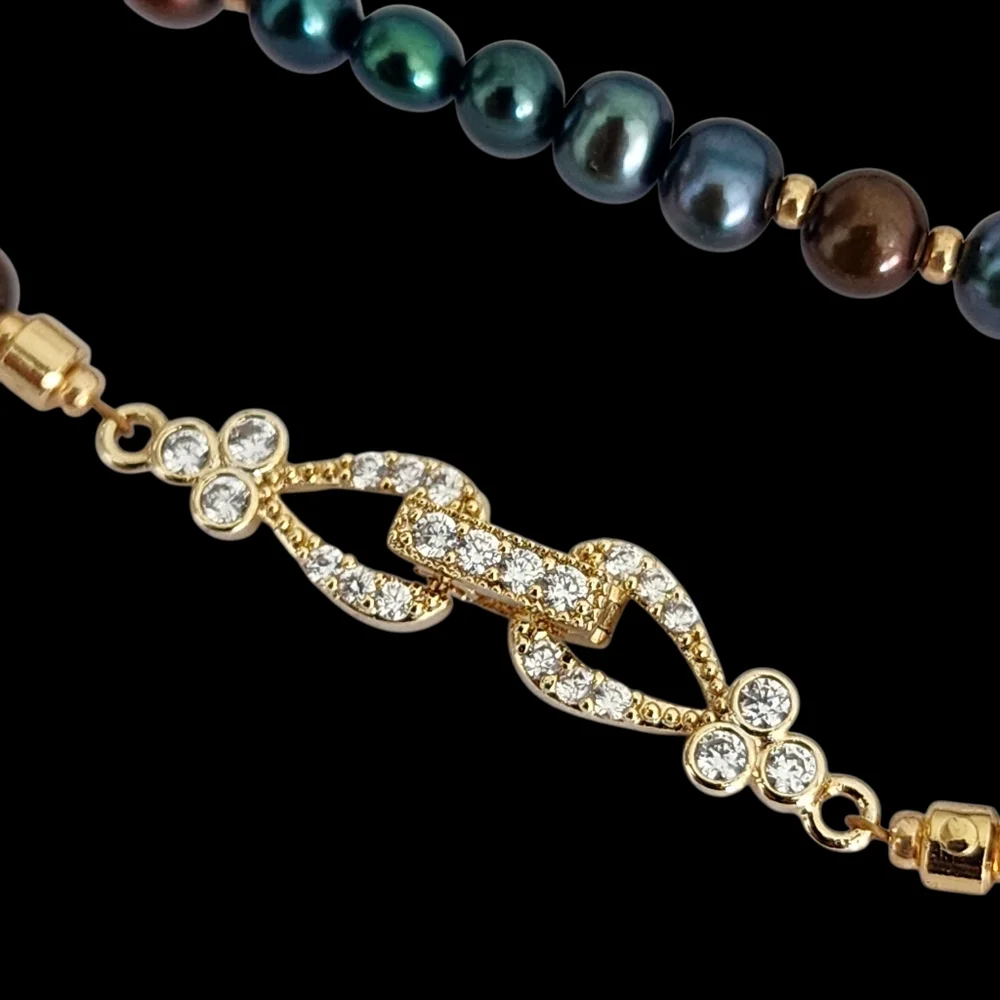 Vintage pearl necklace gold filigree clasp blue brown baby pearls A0215 -Q5 -Q2